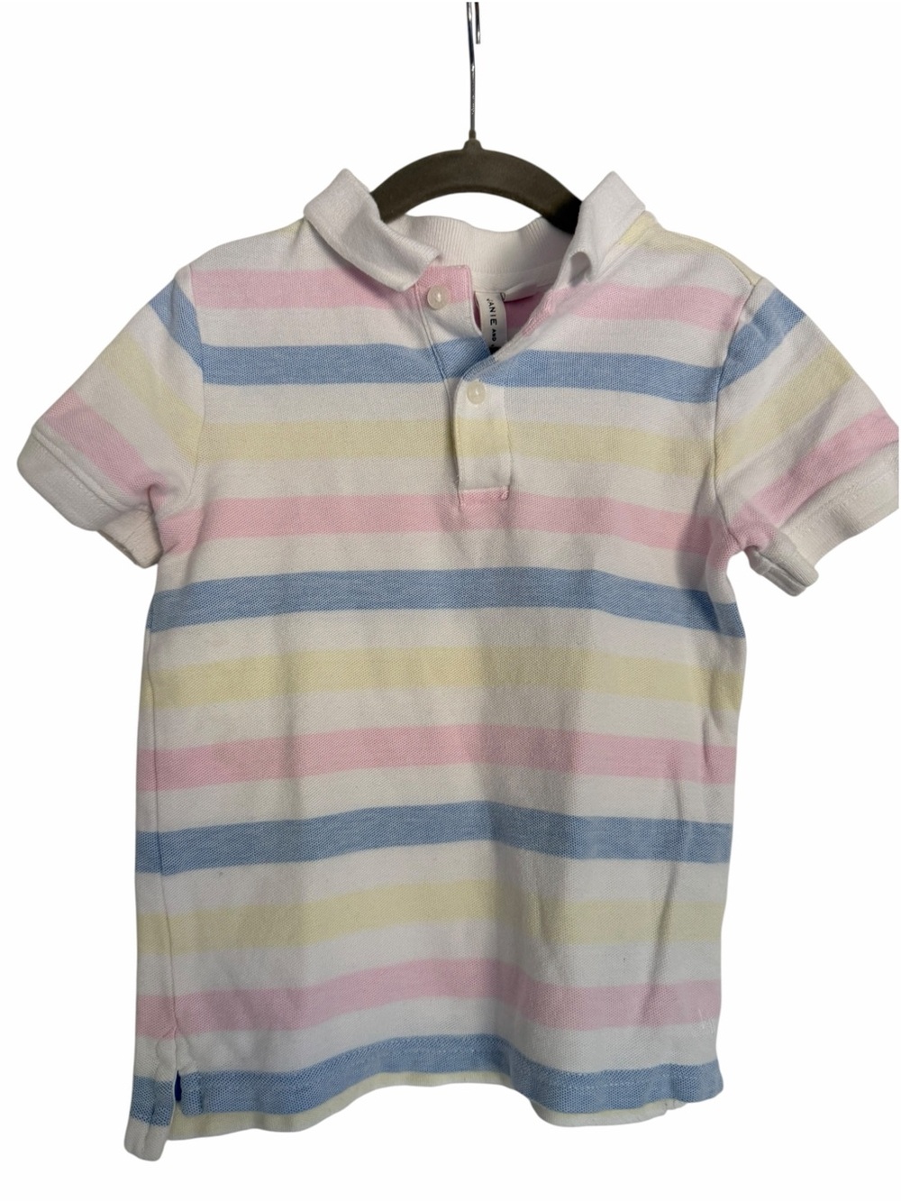Janie and Jack Boys Size 4 Pastel Striped Pique Polo Shirt Pink Blue Yellow